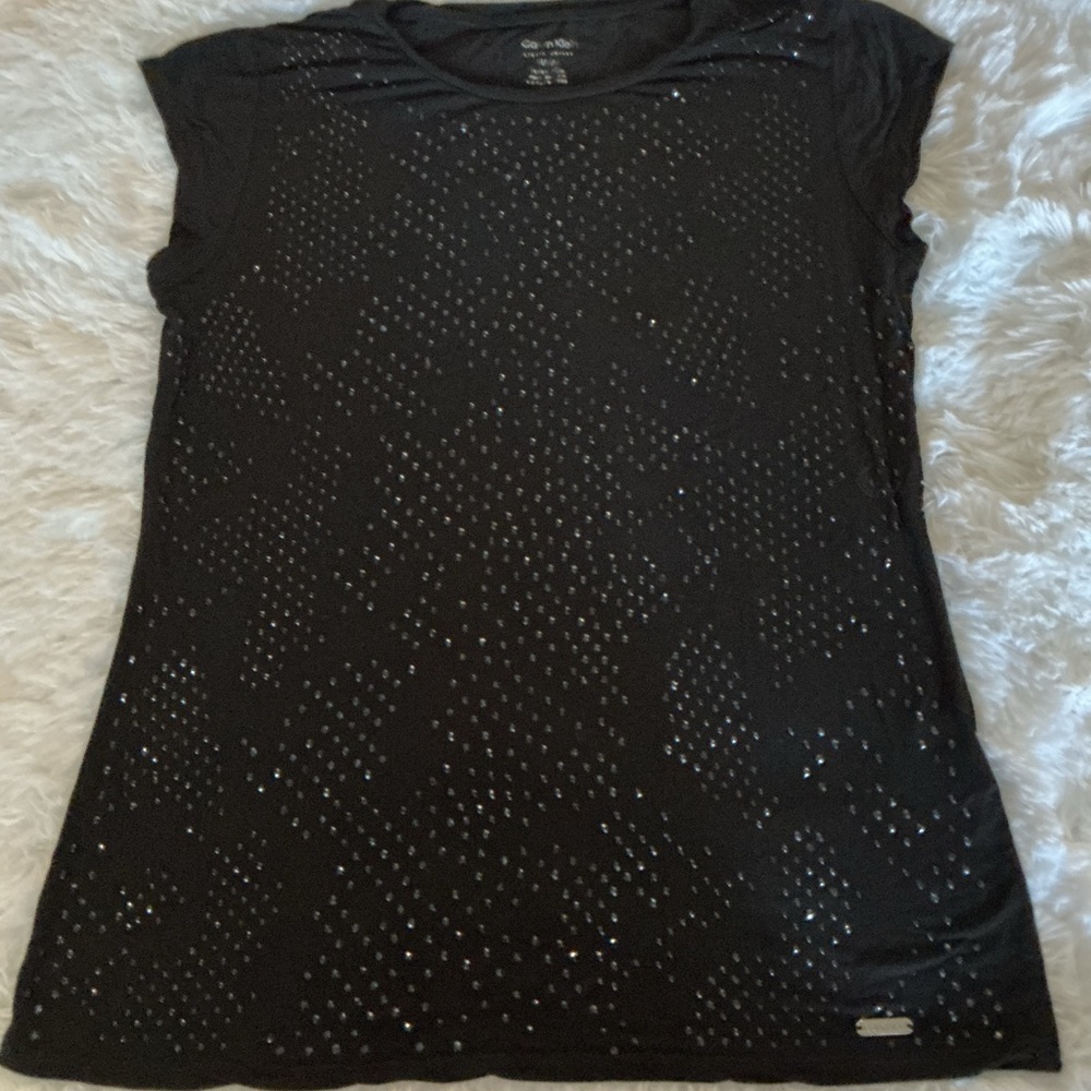 Calvin Klein Black Short Sleeve Top with Silver Accents